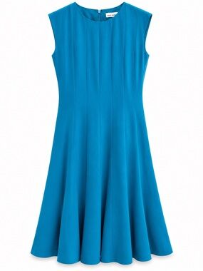 Vintage David Warren 4P Turquoise Fit Flare Midi Dress Sleeveless Wedding Guest